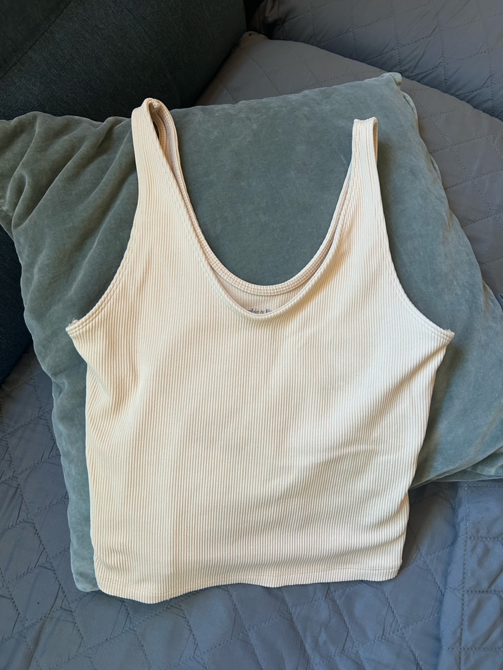 Ribbed Scoop Neck Tank Top - Cream